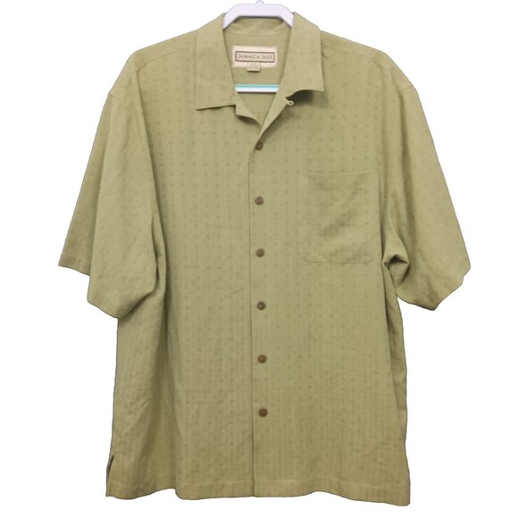 Jamaica Jaxx Hawaiian Silk Shirt Mens Large Green Button Up Short Sleeve Beach - Picture 1 of 6
